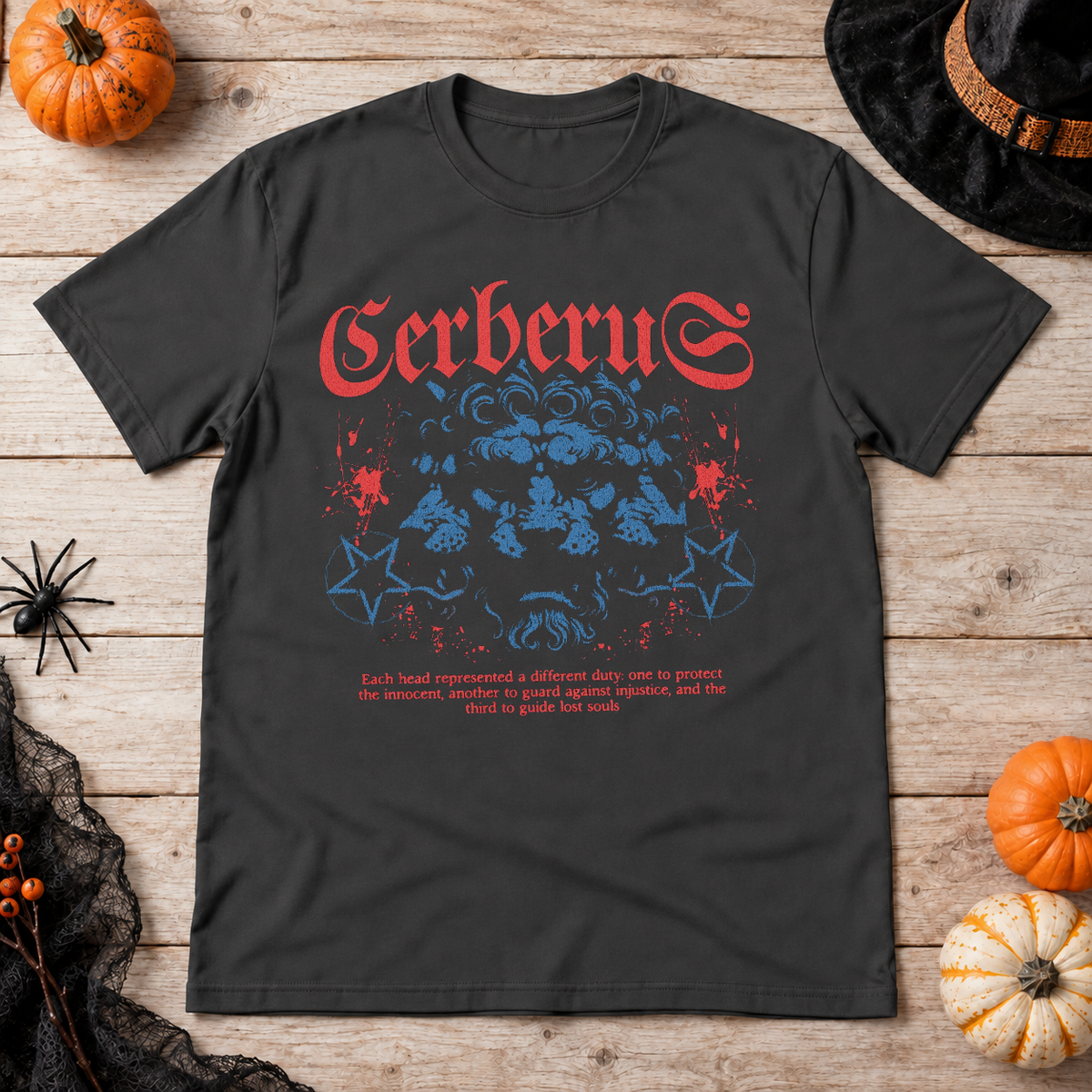 Cerberus T-Shirt – Skull & Reaper Gothic Graphic Graphic Tee - Color: charcoal