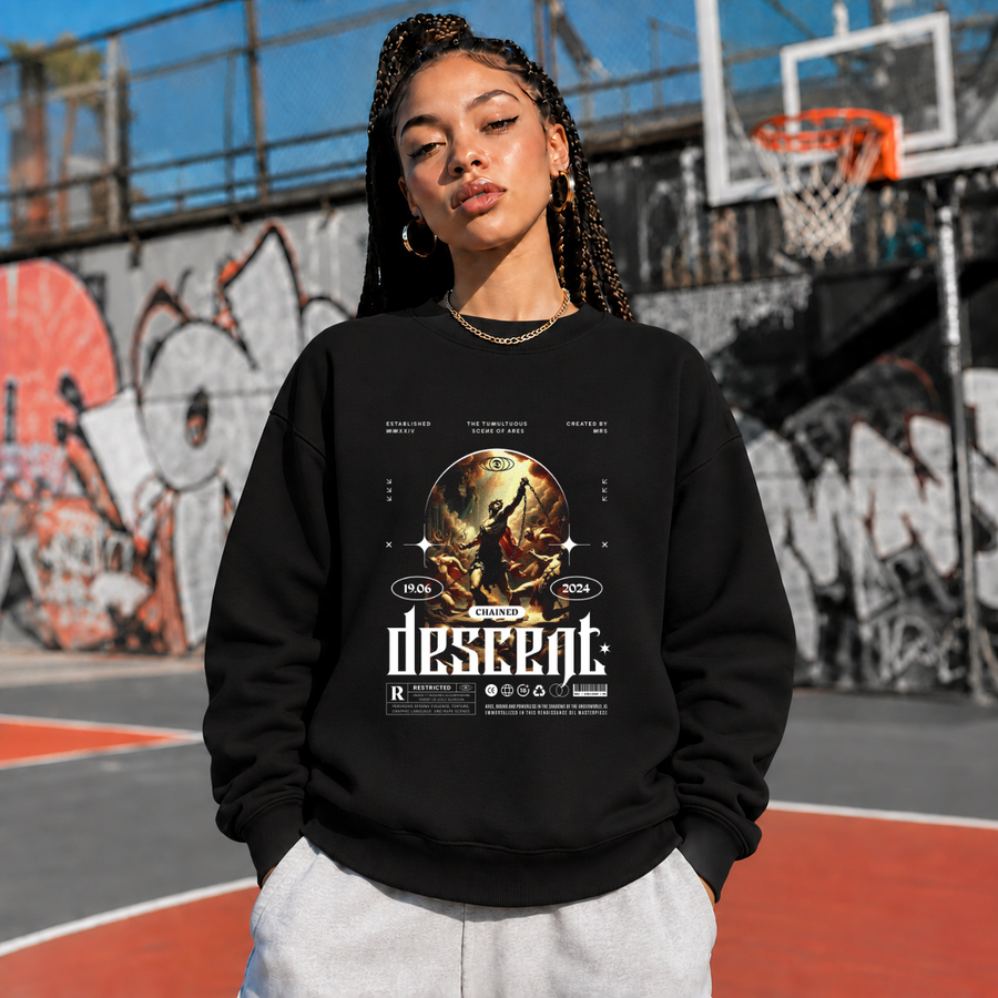 Chained Descent Warrior Sweatshirt – Dark Art / Renaissance Aesthetic Graphic Sweatshirt - Color: black