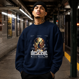 Chained Descent Warrior Sweatshirt – Dark Art / Renaissance Aesthetic Graphic Sweatshirt - Color: navy