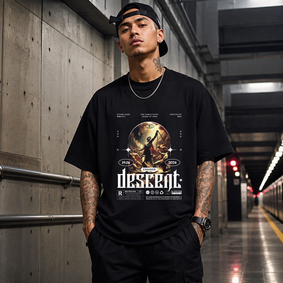 Chained Descent Warrior T-Shirt – Dark Art / Renaissance Aesthetic Graphic Tee - Color: Black