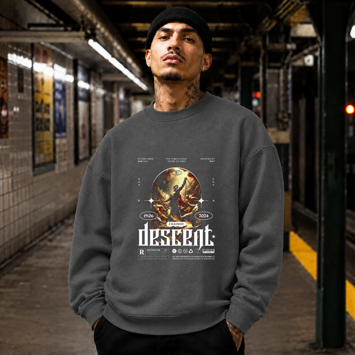 Chained Descent Warrior T-Shirt – Dark Art / Renaissance Aesthetic Graphic Tee - Color: dark heather