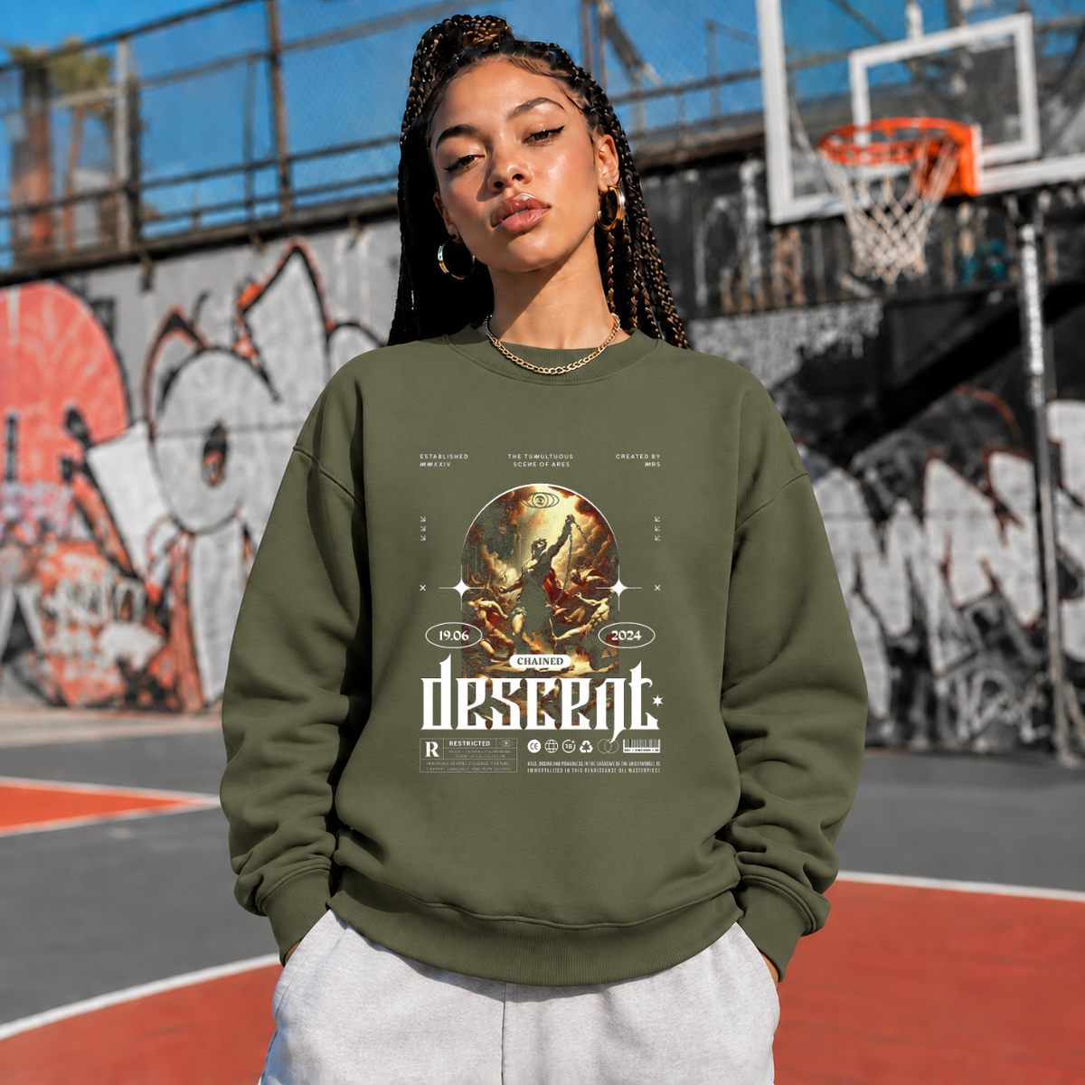 Chained Descent Warrior T-Shirt – Dark Art / Renaissance Aesthetic Graphic Tee - Color: military green