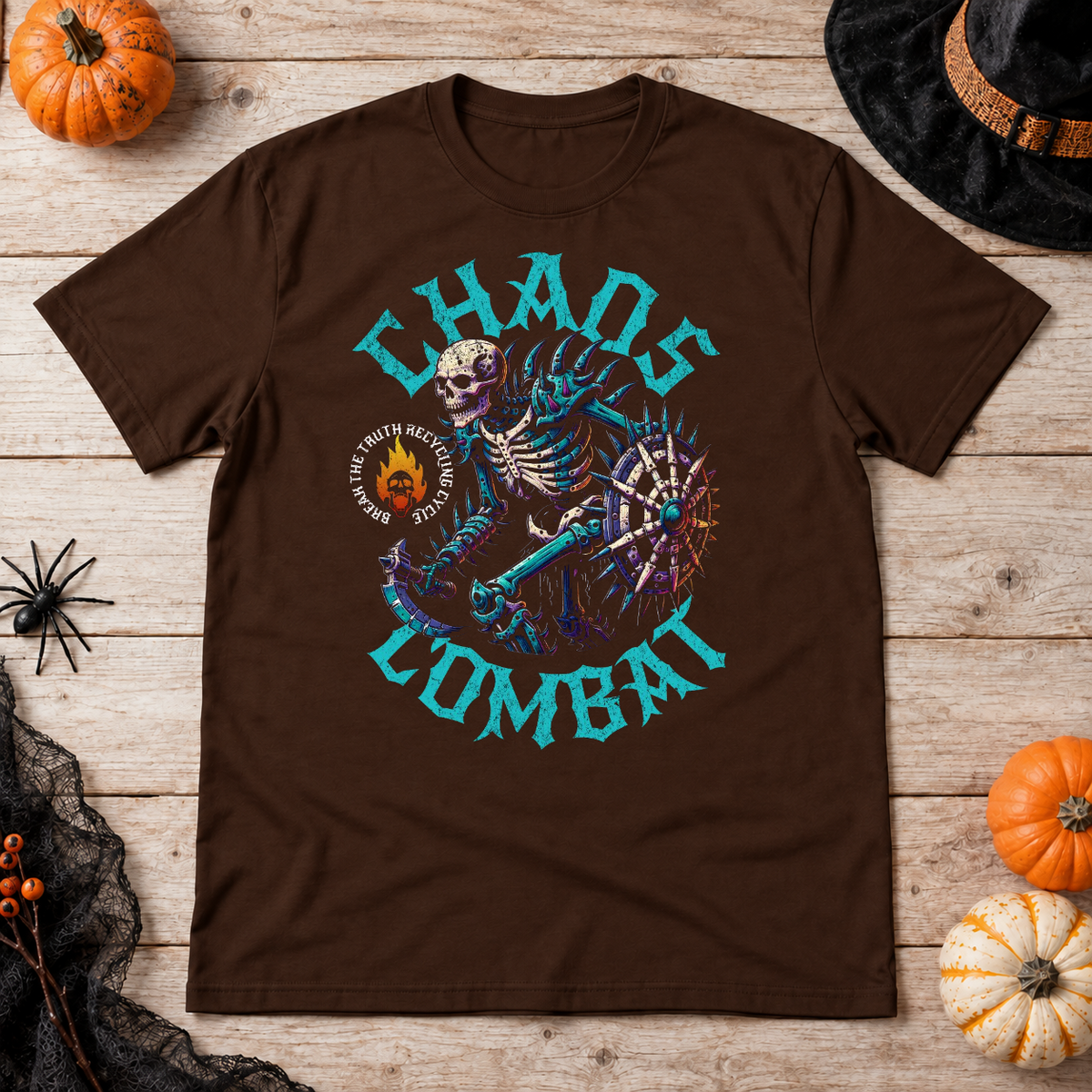 Chaos Combat T-Shirt – Dark Editorial Graphic Design Graphic Tee - Color: chocolate