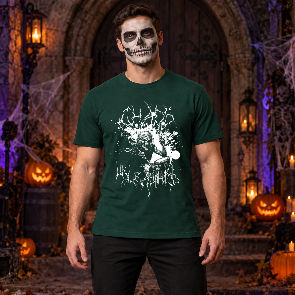 Chaos Unleashed T-Shirt – Dark Editorial Graphic Design Graphic Tee - Color: forest green