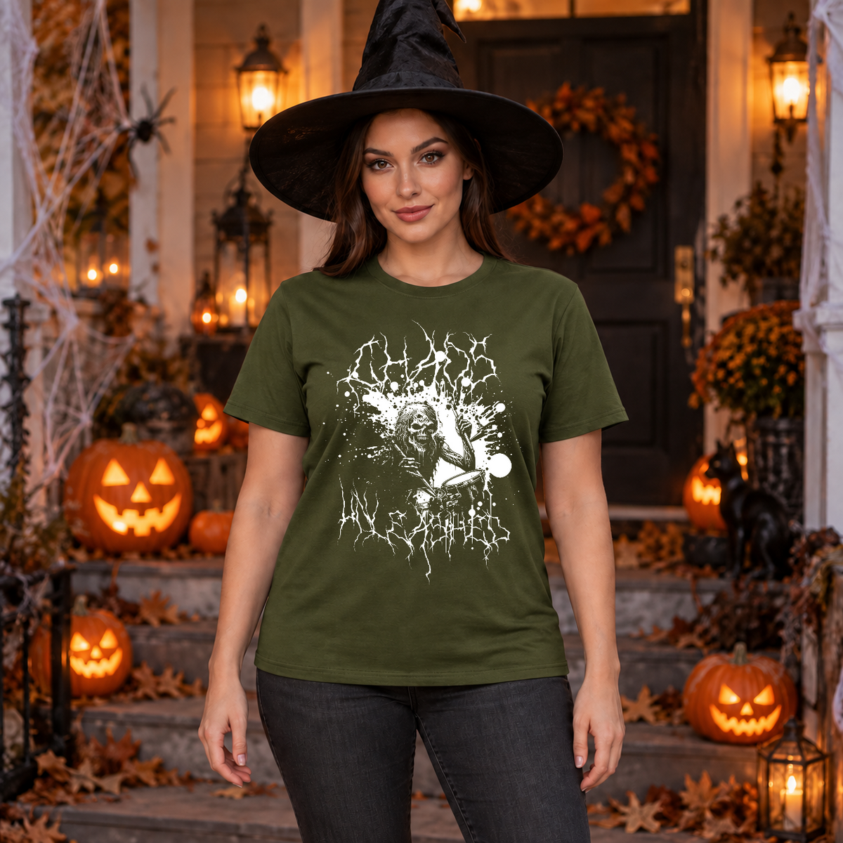Chaos Unleashed T-Shirt – Dark Editorial Graphic Design Graphic Tee - Color: military green