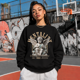 Chase Your Dreams Cherub Sweatshirt – Religious Imagery Collage Graphic Sweatshirt - Color: black