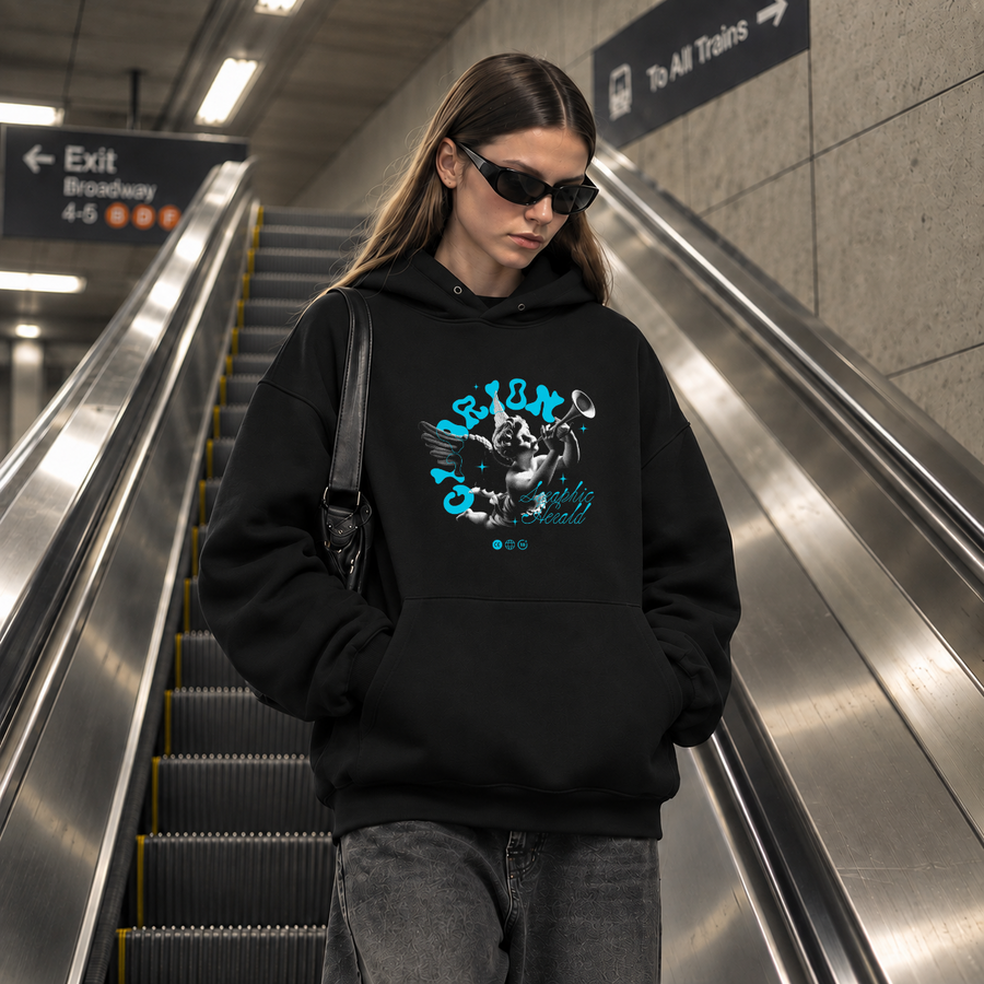 Cherubic Clarion Hoodie – Vintage Y2K / Acid Graphic Streetwear Hoodie - Color: black