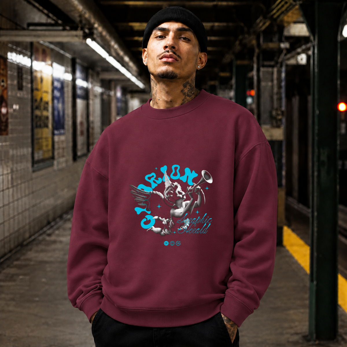 Cherubic Clarion Sweatshirt – Vintage Y2K / Acid Graphic Streetwear Sweatshirt - Color: maroon