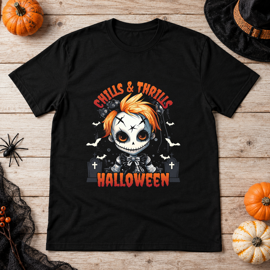 Chills - Thrills Halloween T-Shirt – Halloween Streetwear Graphic Graphic Tee - Color: black