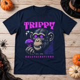 Chimpanzee Trippy T-Shirt – Dark Editorial Graphic Design Graphic Tee - Color: navy