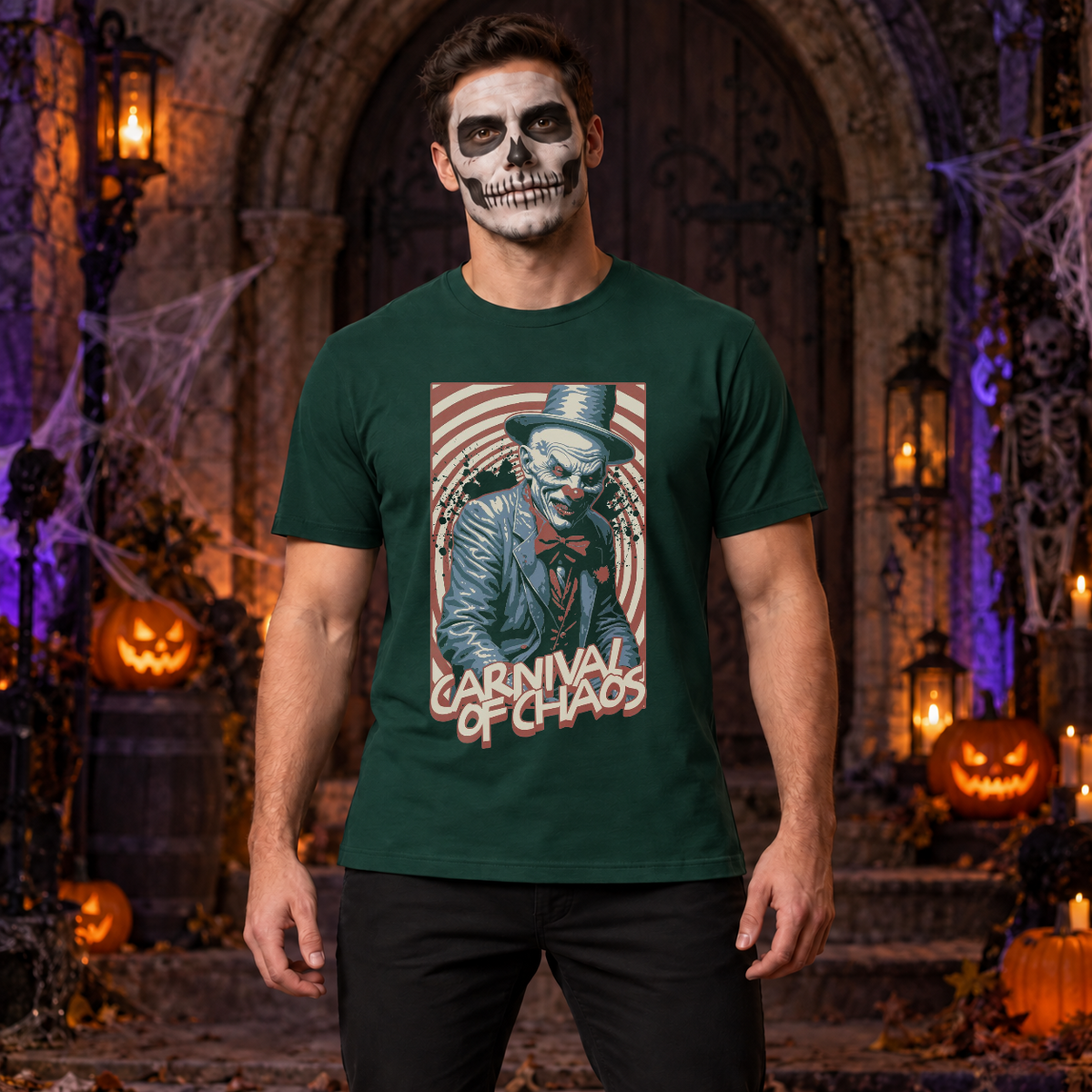 Clown Graphic T-Shirt – Dark Editorial Graphic Design Graphic Tee - Color: forest green