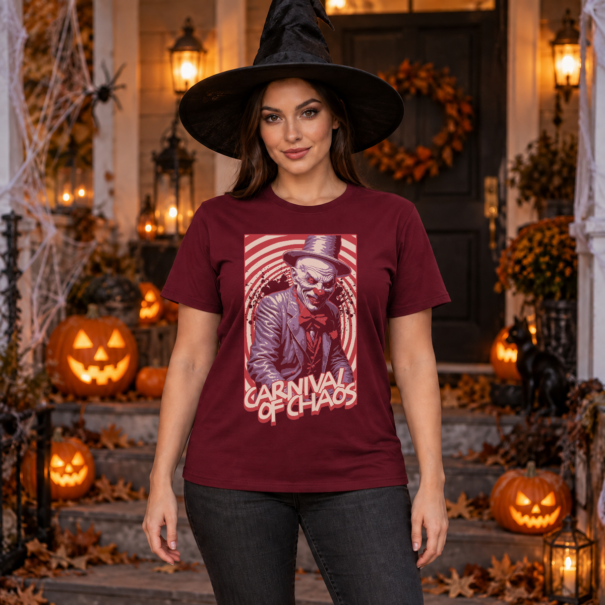 Clown Graphic T-Shirt – Dark Editorial Graphic Design Graphic Tee - Color: maroon