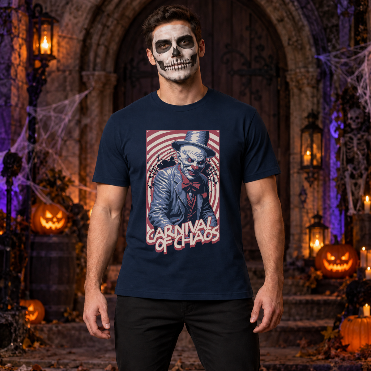 Clown Graphic T-Shirt – Dark Editorial Graphic Design Graphic Tee - Color: navy