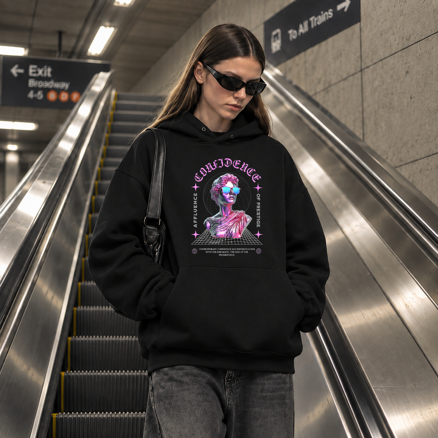 Confidence Statue Hoodie – Vintage Y2K / Acid Graphic Streetwear Hoodie - Color: black