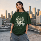Conqueror Compassion Angel T-Shirt – Dark Art / Renaissance Aesthetic Graphic Tee - Color: Forest Green