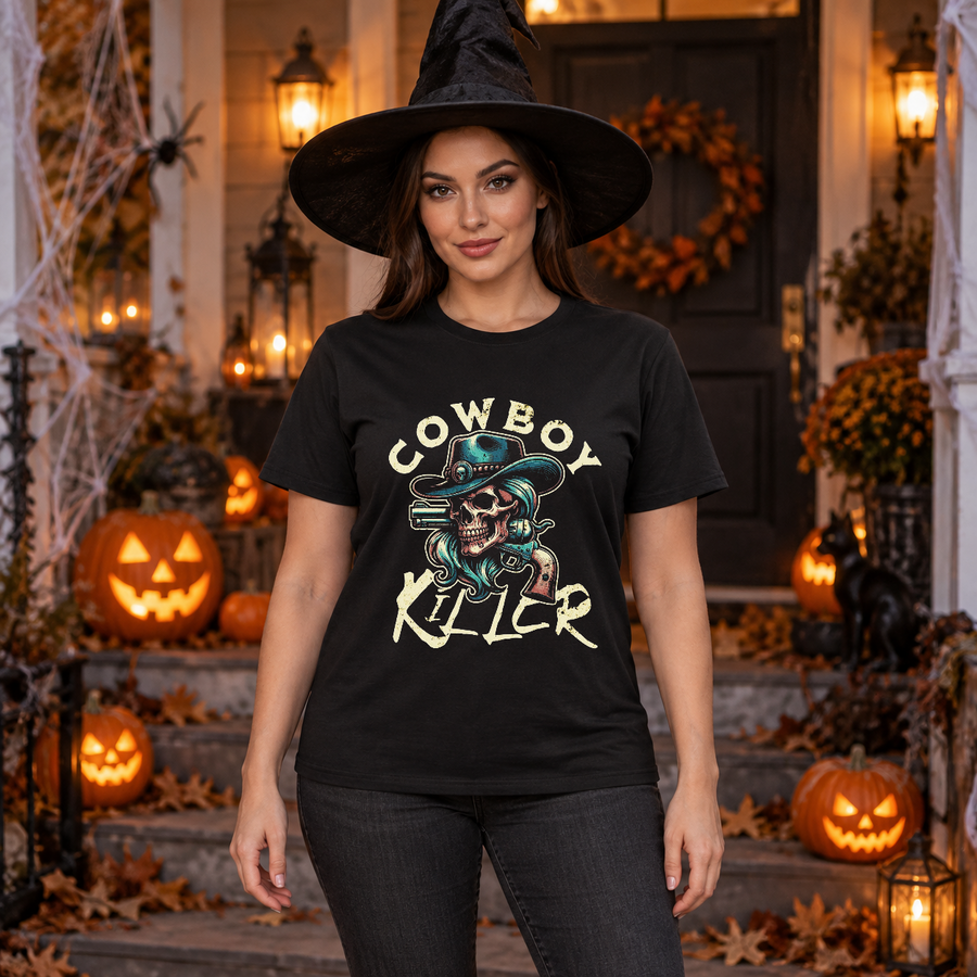 Cowboy Killer T-Shirt – Dark Editorial Graphic Design Graphic Tee - Color: black