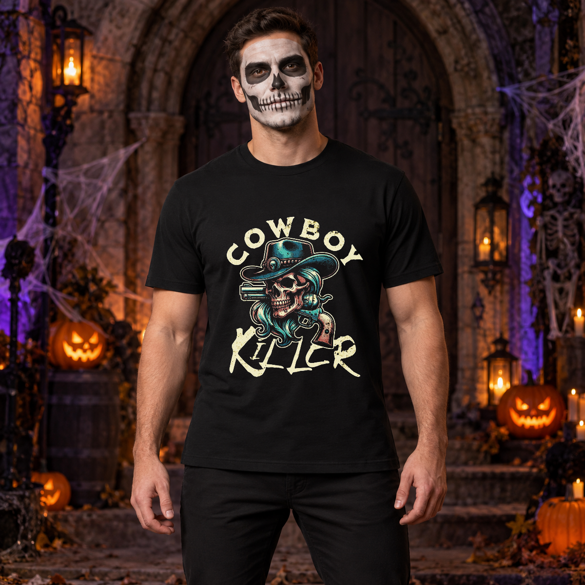 Cowboy Killer T-Shirt – Dark Editorial Graphic Design Graphic Tee - Color: black