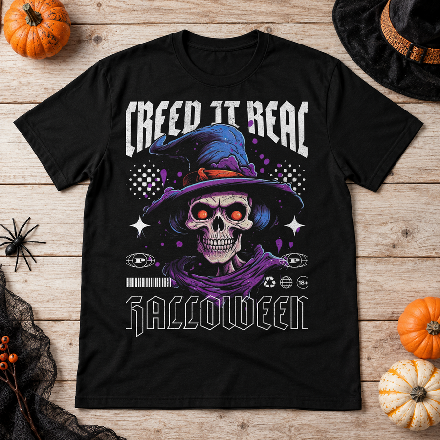 Creep it Real Halloween T-Shirt – Halloween Streetwear Graphic Graphic Tee - Color: black