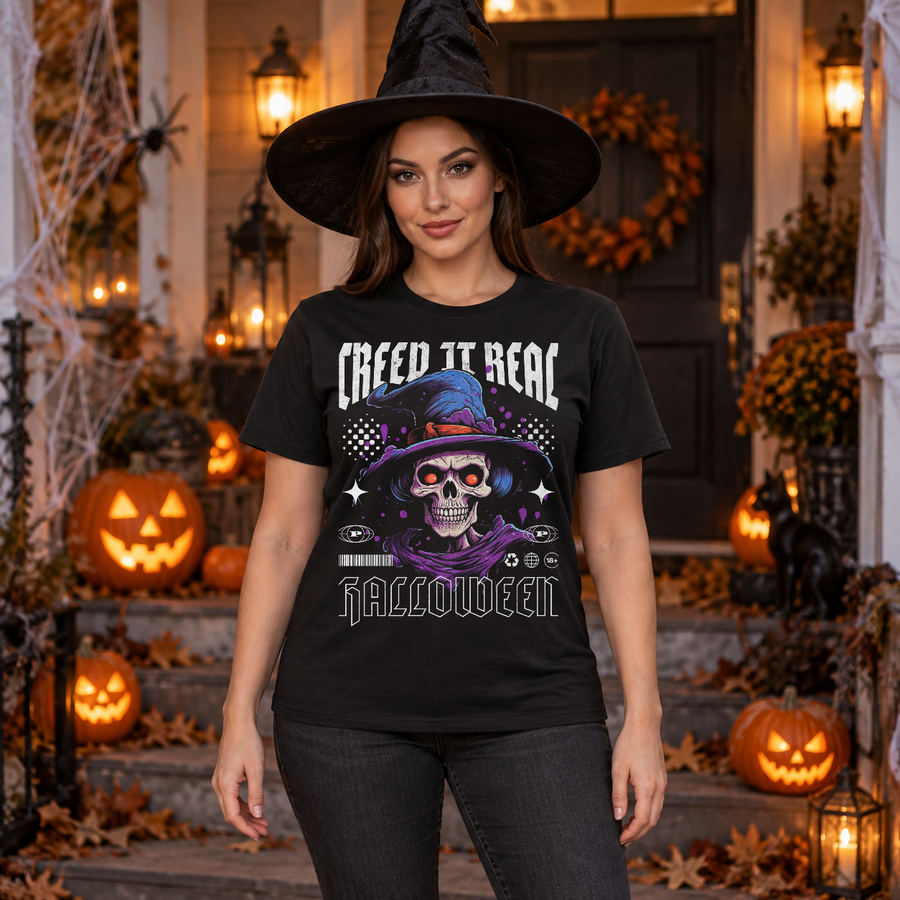 Creep it Real Halloween T-Shirt – Halloween Streetwear Graphic Graphic Tee - Color: black