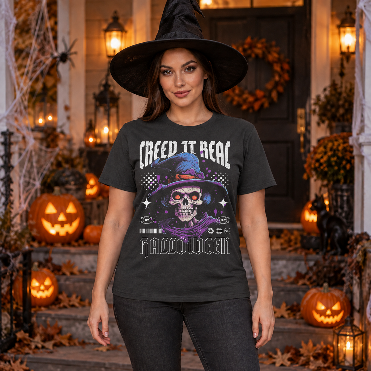 Creep it Real Halloween T-Shirt – Halloween Streetwear Graphic Graphic Tee - Color: charcoal