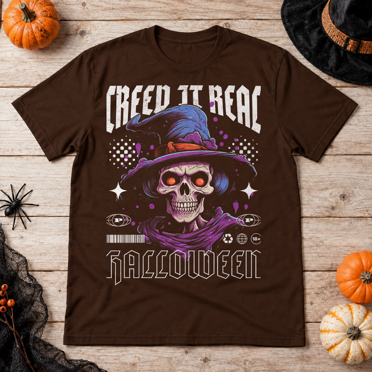 Creep it Real Halloween T-Shirt – Halloween Streetwear Graphic Graphic Tee - Color: chocolate