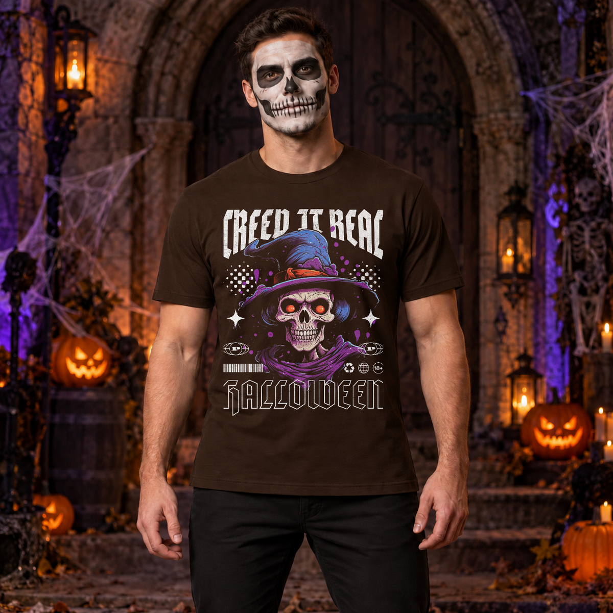 Creep it Real Halloween T-Shirt – Halloween Streetwear Graphic Graphic Tee - Color: chocolate