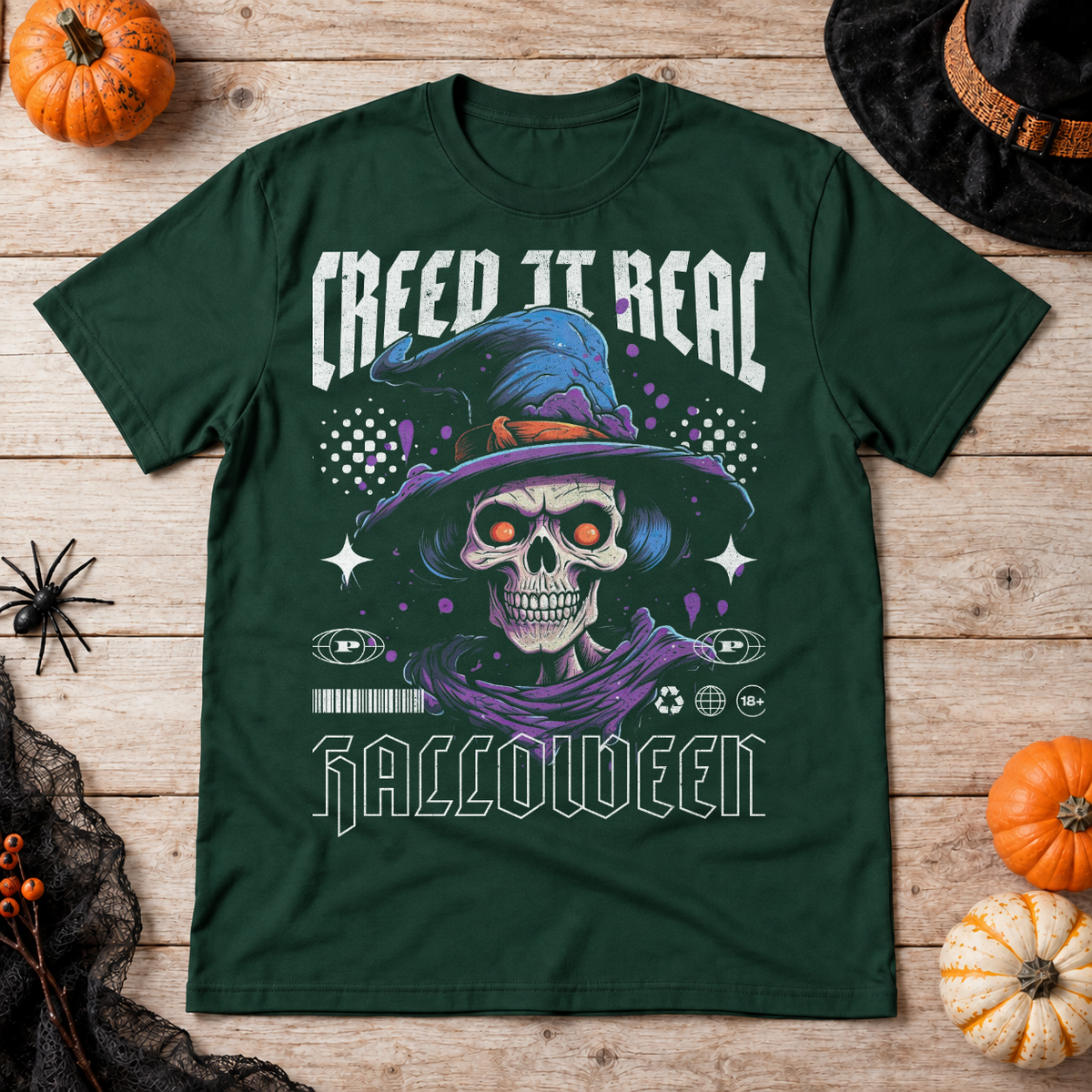 Creep it Real Halloween T-Shirt – Halloween Streetwear Graphic Graphic Tee - Color: forest green