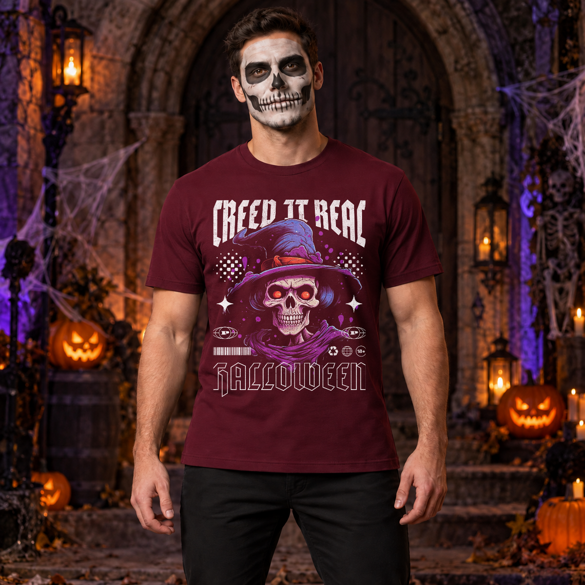 Creep it Real Halloween T-Shirt – Halloween Streetwear Graphic Graphic Tee - Color: maroon