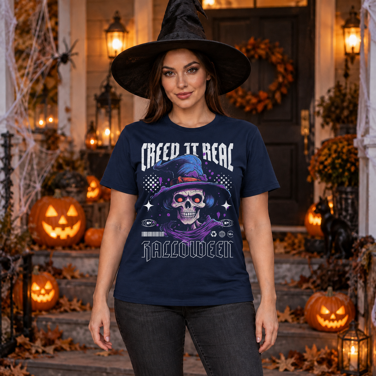 Creep it Real Halloween T-Shirt – Halloween Streetwear Graphic Graphic Tee - Color: navy