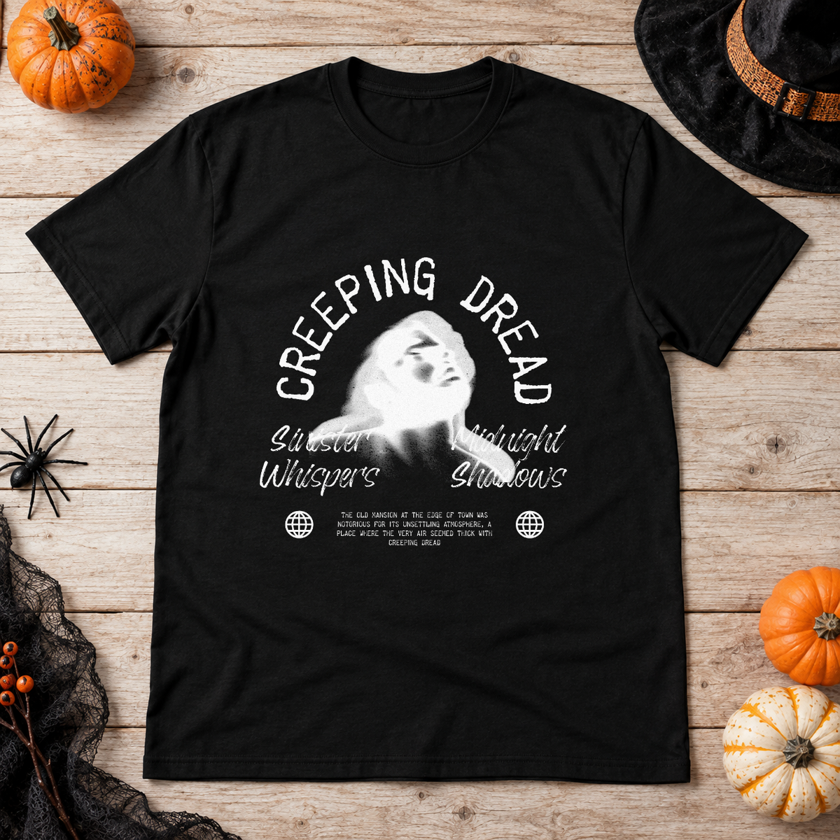 Creeping Dread T-Shirt – Classic Halloween Graphic Design Graphic Tee - Color: black