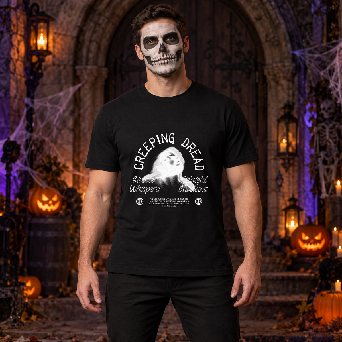 Creeping Dread T-Shirt – Classic Halloween Graphic Design Graphic Tee - Color: black