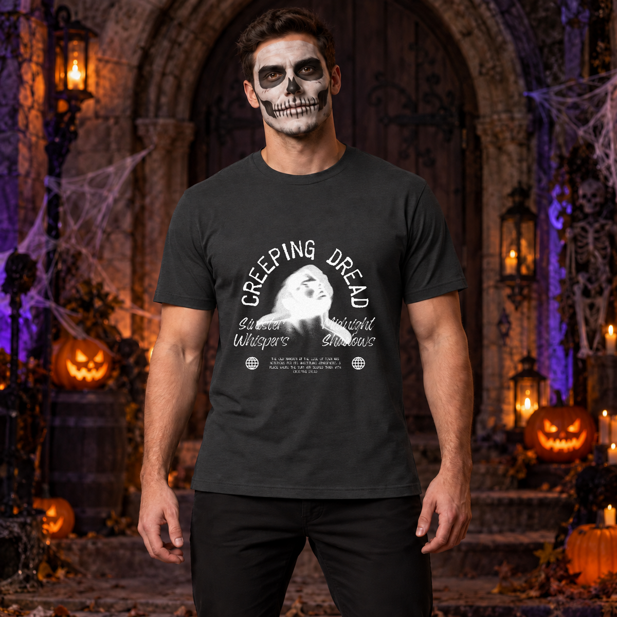 Creeping Dread T-Shirt – Classic Halloween Graphic Design Graphic Tee - Color: charcoal