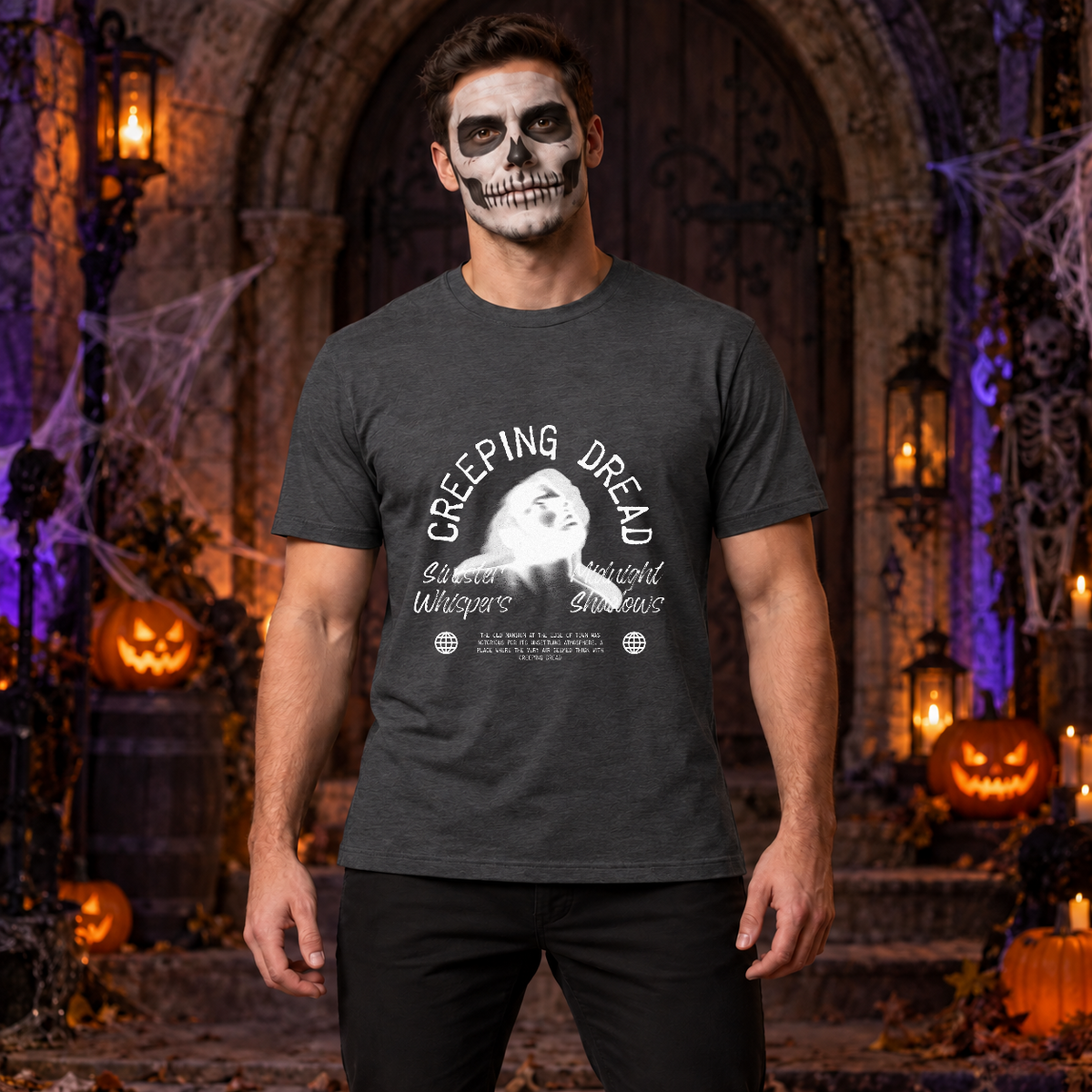 Creeping Dread T-Shirt – Classic Halloween Graphic Design Graphic Tee - Color: dark heather