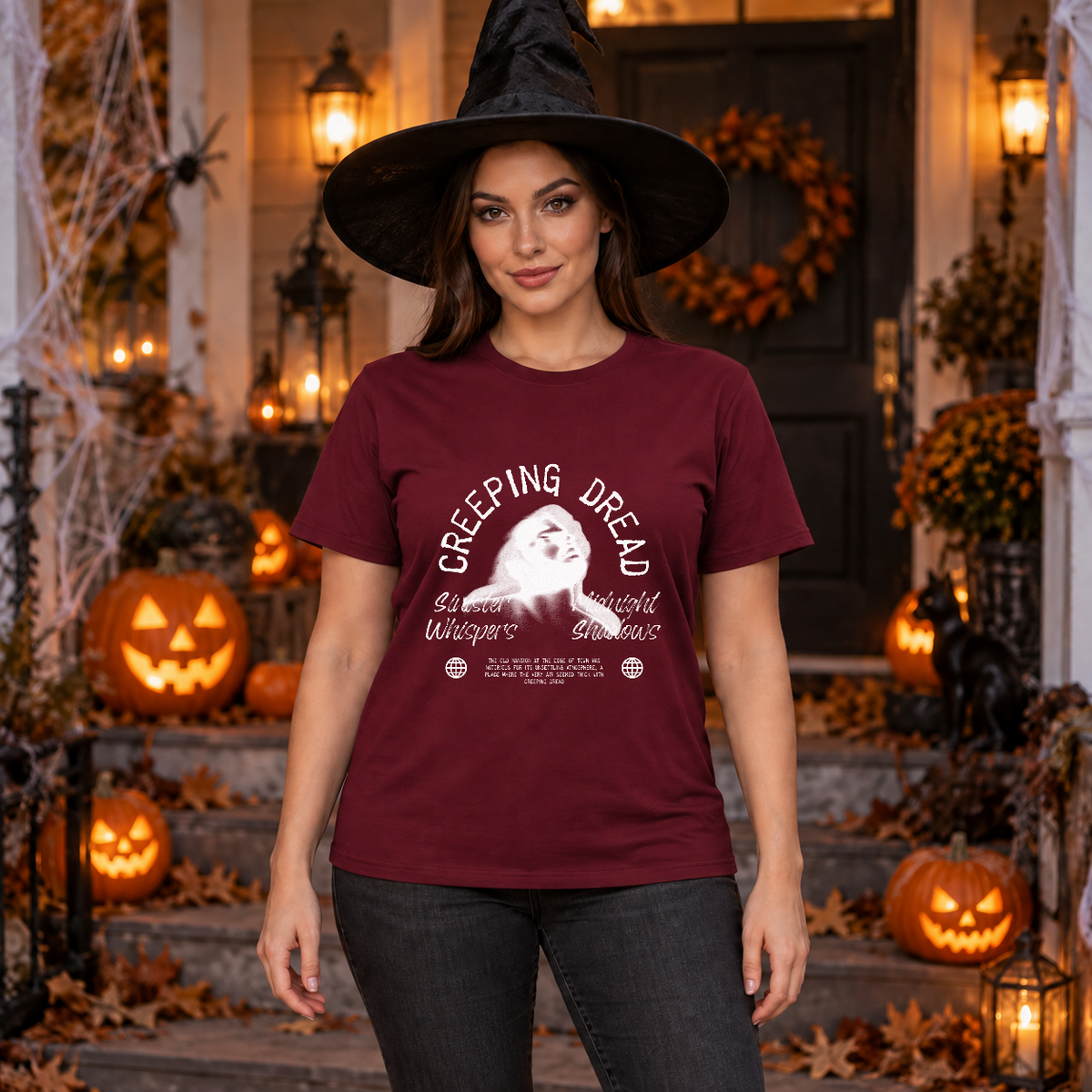 Creeping Dread T-Shirt – Classic Halloween Graphic Design Graphic Tee - Color: maroon