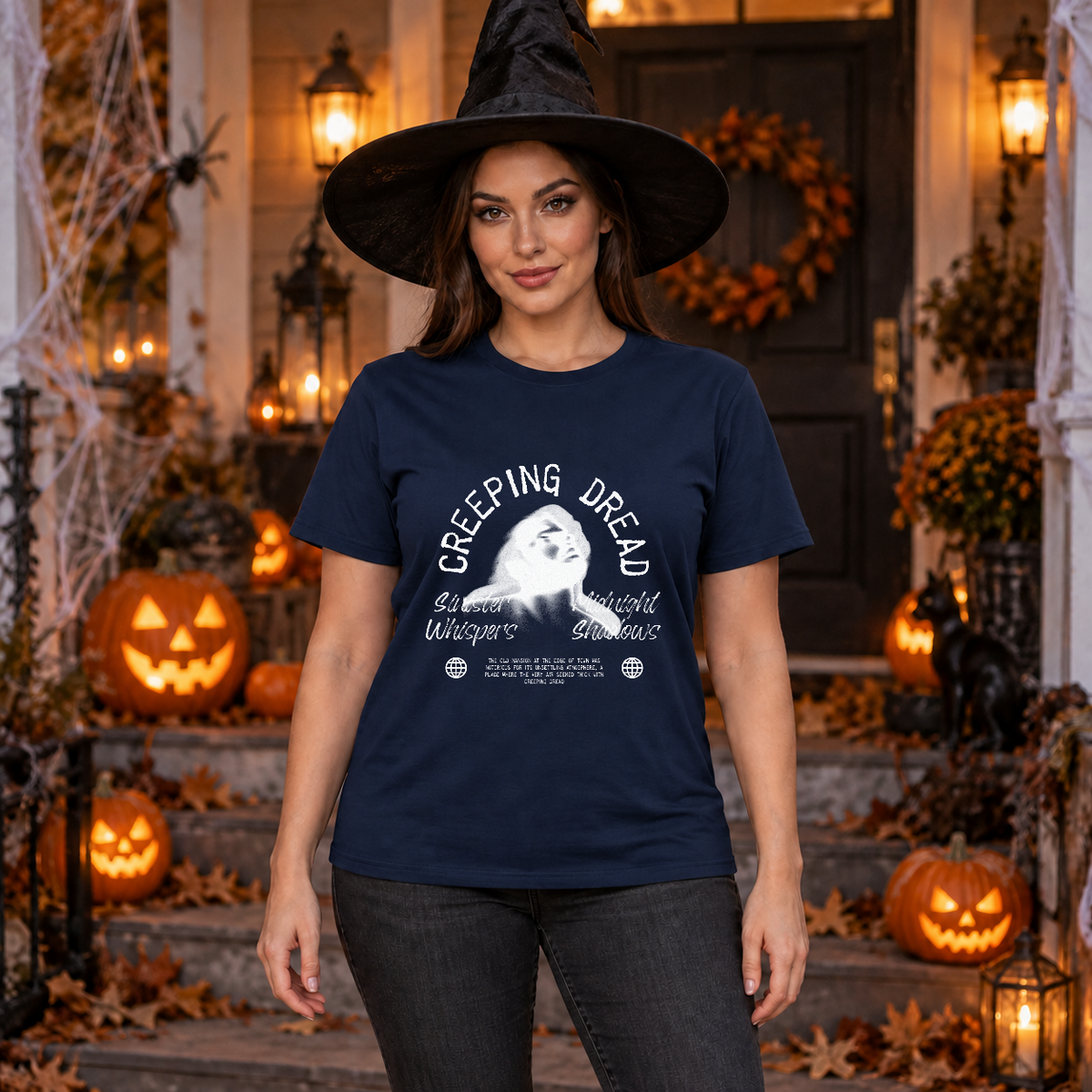 Creeping Dread T-Shirt – Classic Halloween Graphic Design Graphic Tee - Color: navy