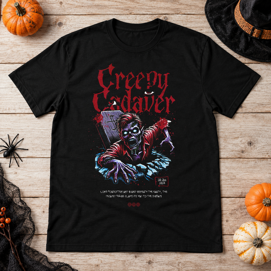 Creepy Cadaver T-Shirt – Halloween Streetwear Graphic Graphic Tee - Color: black
