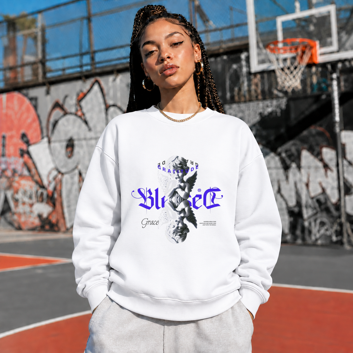 Cupid Blessed Statue Drip Sweatshirt – Dark Art / Renaissance Aesthetic Graphic Sweatshirt - Color: white