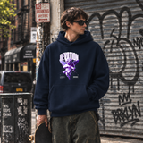 Cupid Devotion Hoodie – Religious Imagery Collage Graphic Hoodie - Color: navy
