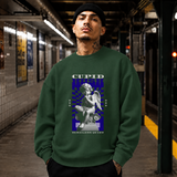 Cupid Hush Statue T-Shirt – Religious Imagery Collage Graphic Tee - Color: forest green