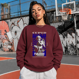 Cupid Hush Statue T-Shirt – Religious Imagery Collage Graphic Tee - Color: maroon