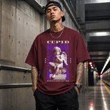 Cupid Hush Statue T-Shirt – Religious Imagery Collage Graphic Tee - Color: Maroon