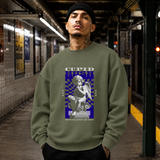 Cupid Hush Statue T-Shirt – Religious Imagery Collage Graphic Tee - Color: military green