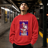 Cupid Hush Statue T-Shirt – Religious Imagery Collage Graphic Tee - Color: red