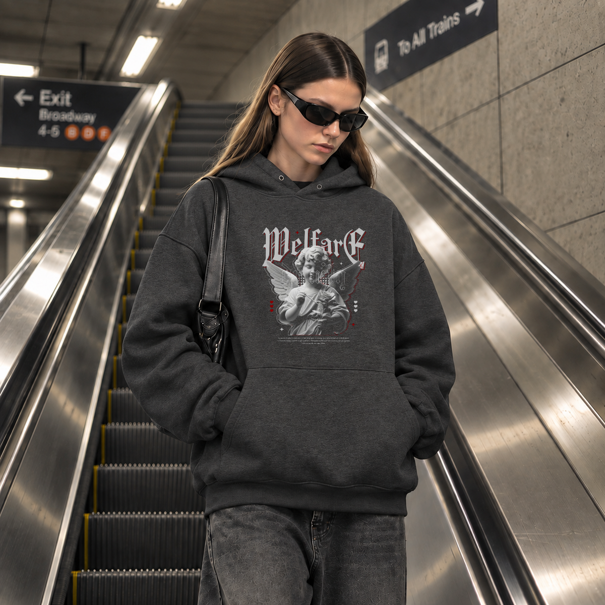 Cupid Love Welfare Hoodie – Religious Imagery Collage Graphic Hoodie - Color: dark heather