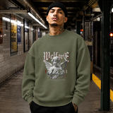 Cupid Love Welfare T-Shirt – Religious Imagery Collage Graphic Tee - Color: military green