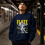 Cupid's Flute Sweatshirt – Religious Imagery Collage Graphic Sweatshirt - Color: navy