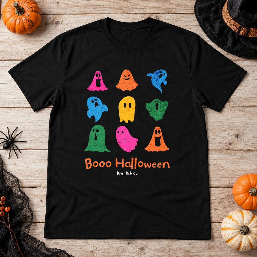 Cute Ghost Halloween T-Shirt – Cute Halloween Cartoon Graphic Graphic Tee - Color: black
