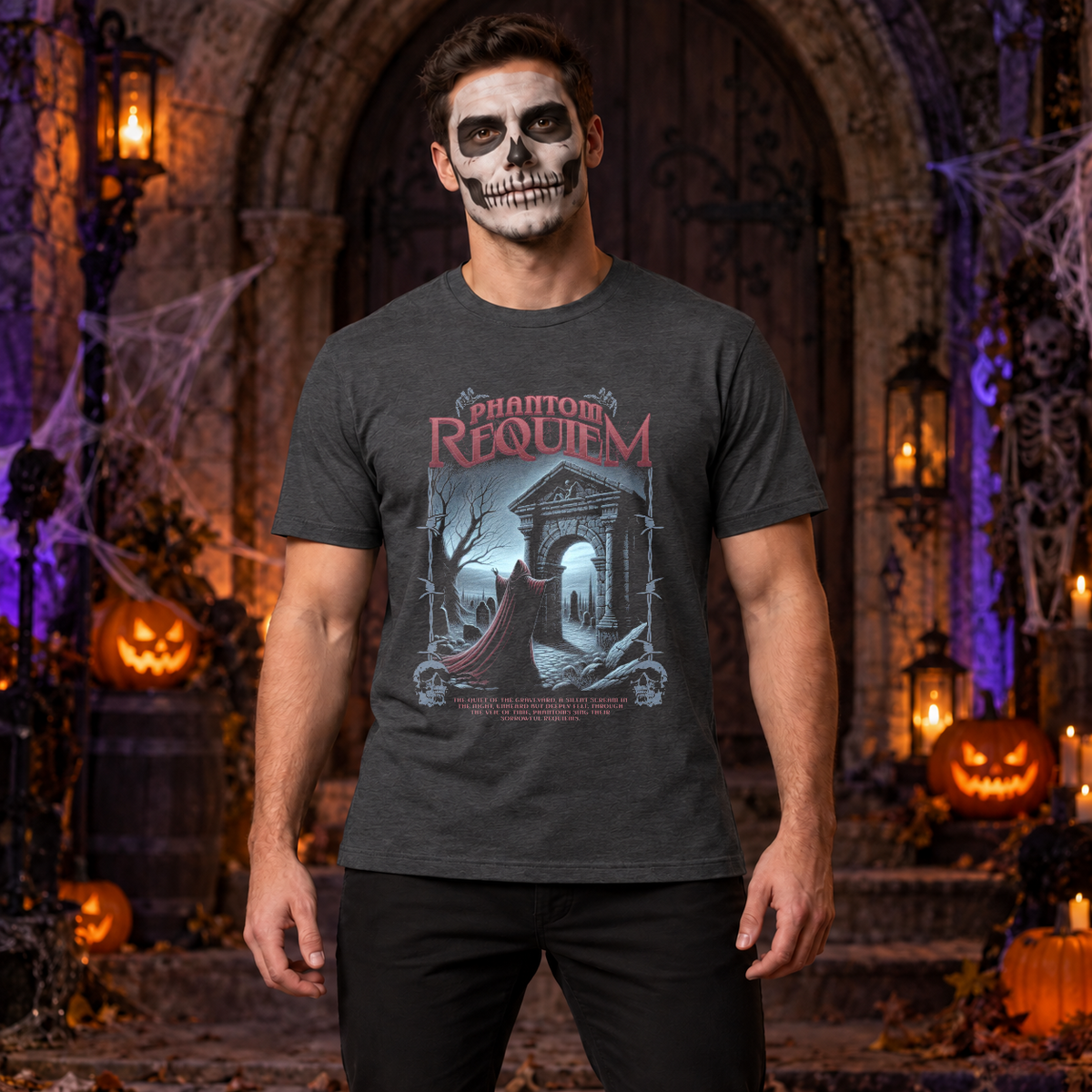 Dark Graphic T-Shirt – Skull & Reaper Gothic Graphic Graphic Tee - Color: dark heather