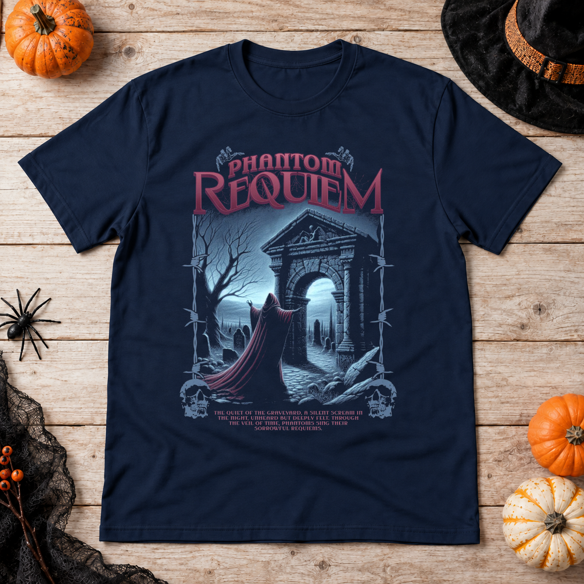 Dark Graphic T-Shirt – Skull & Reaper Gothic Graphic Graphic Tee - Color: navy
