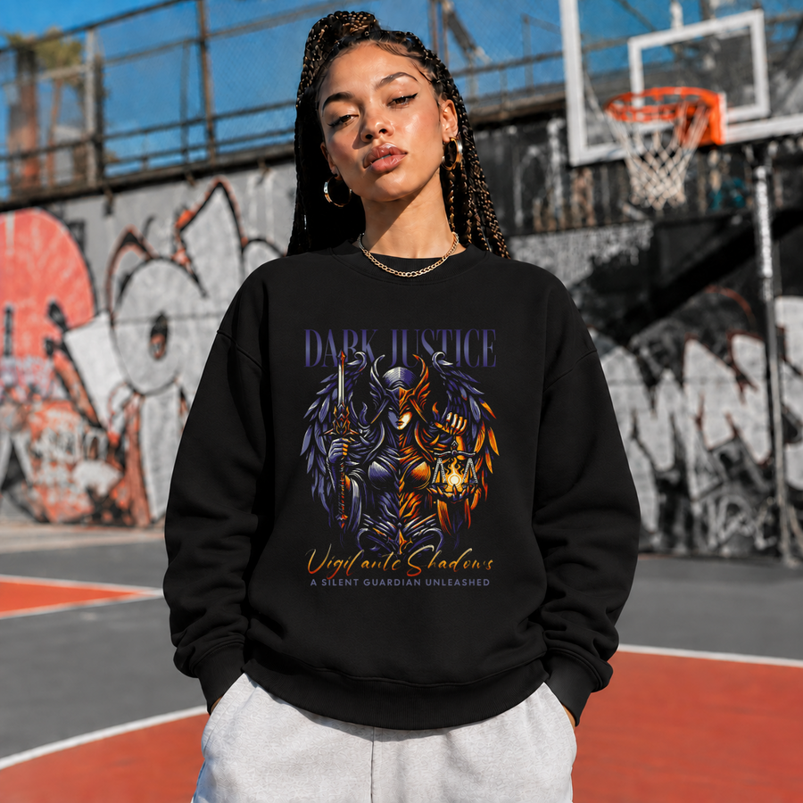 Dark Justice Knight Warrior Sweatshirt – Gothic Streetwear Poster Graphic Sweatshirt - Color: black